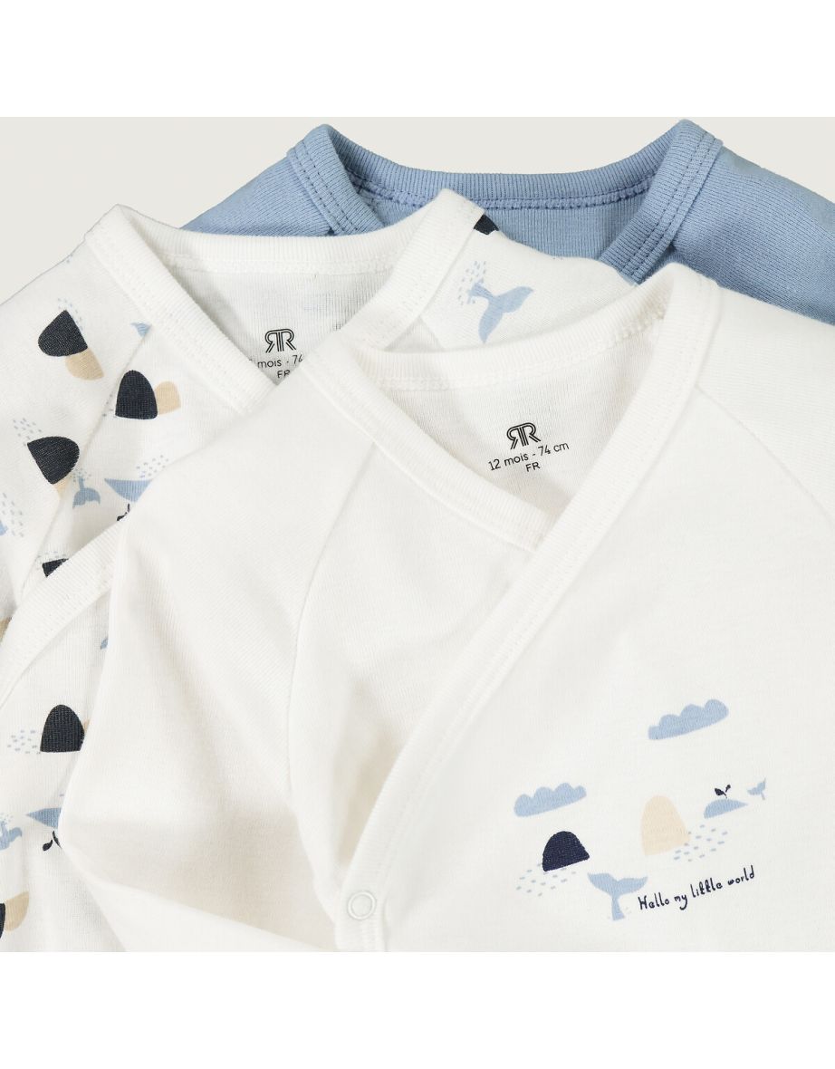 Pack of 3 Newborn Bodysuits in Organic Cotton with Long Sleeves - 2