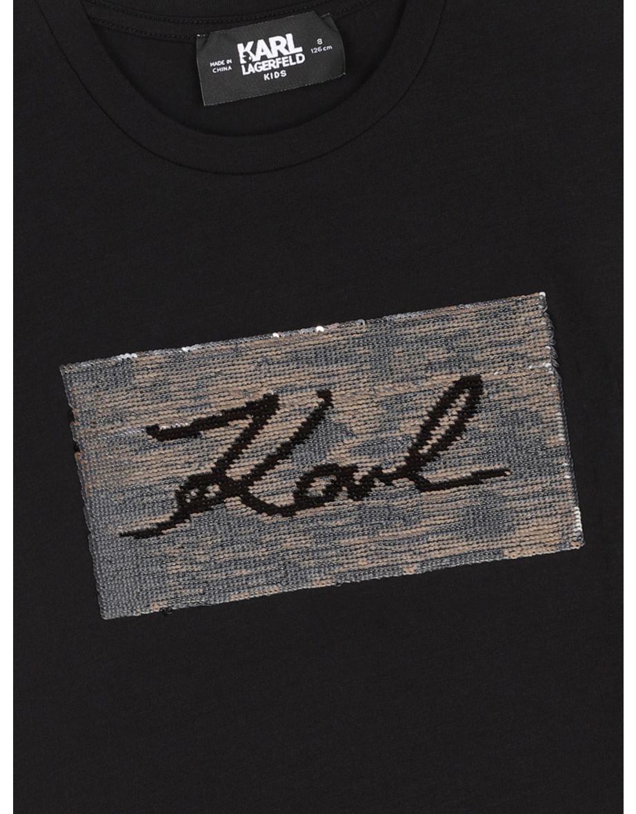 Karl Lagerfeld Girls Reversible Sequin Logo T-Shirt in Black - 3