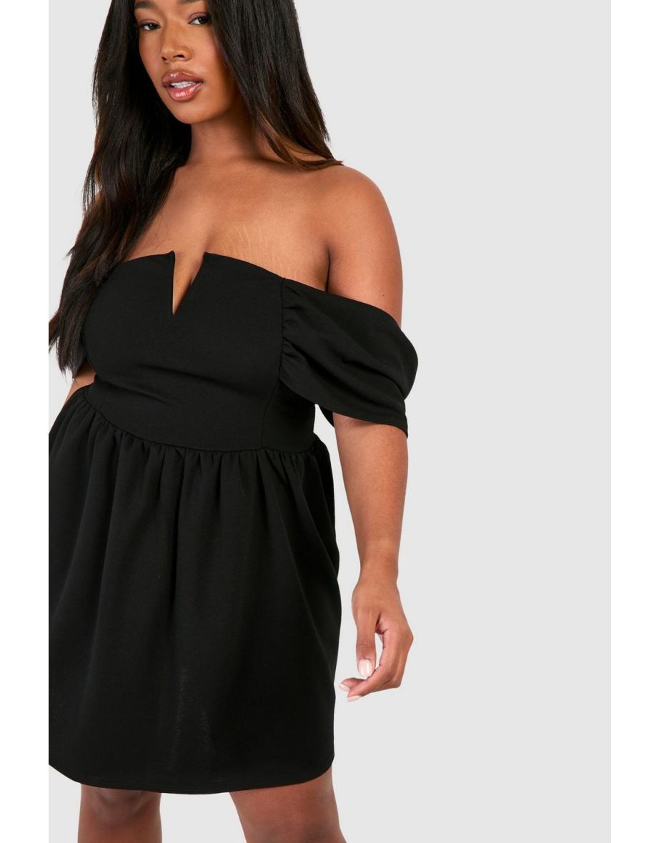 Plus Bardot Drop Shoulder Skater Dress - black - 3