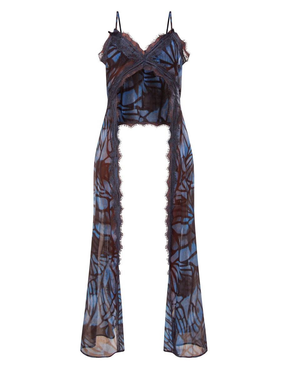 Blue Butterfly Lace Hem Beach Cover-up - 3