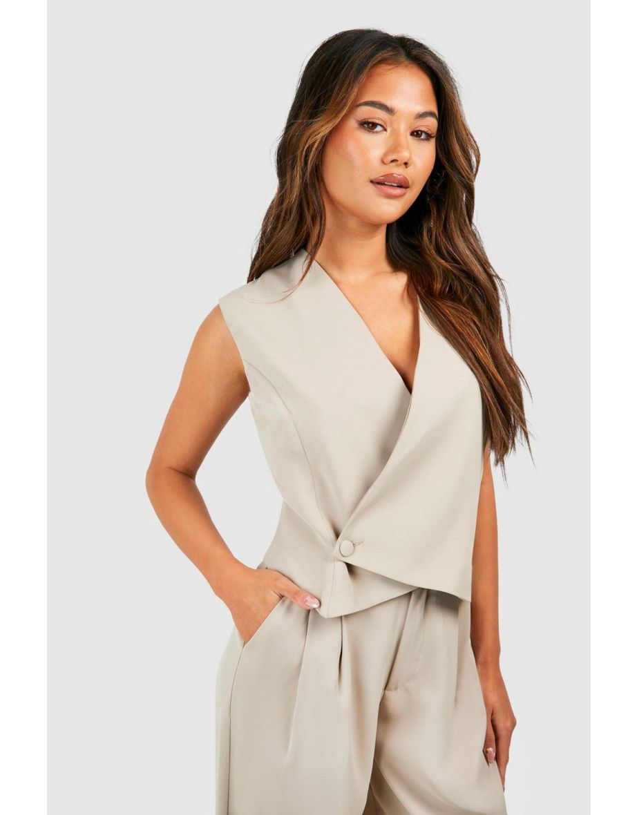 Asymmetric Button Front Waistcoat - taupe - 3