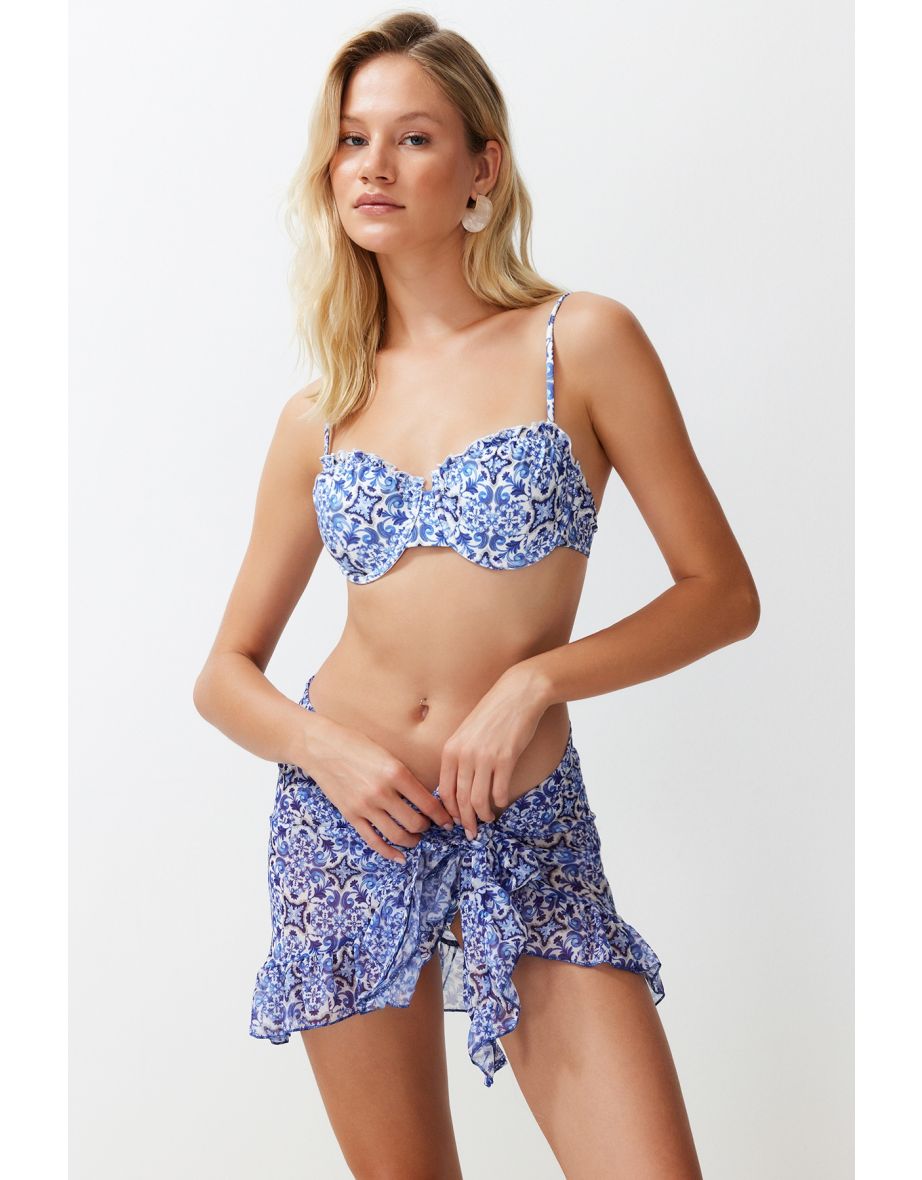 Tile Patterned Mini Knitted Chiffon Pareo