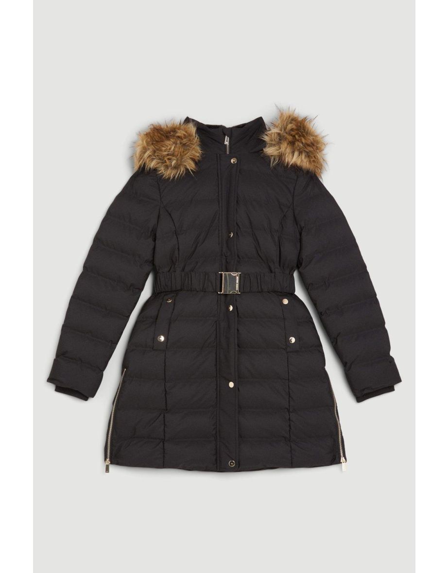 Heat Seal Puffer Belted Faux Fur Hood Jacket - 3