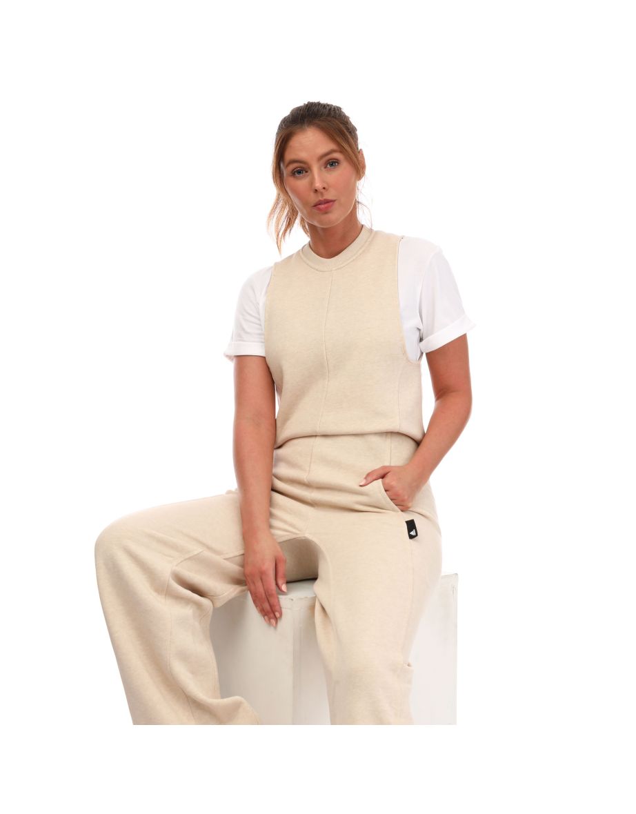 Women's adidas Studio Lounge Fleece Jumpsuit in Cream - 3