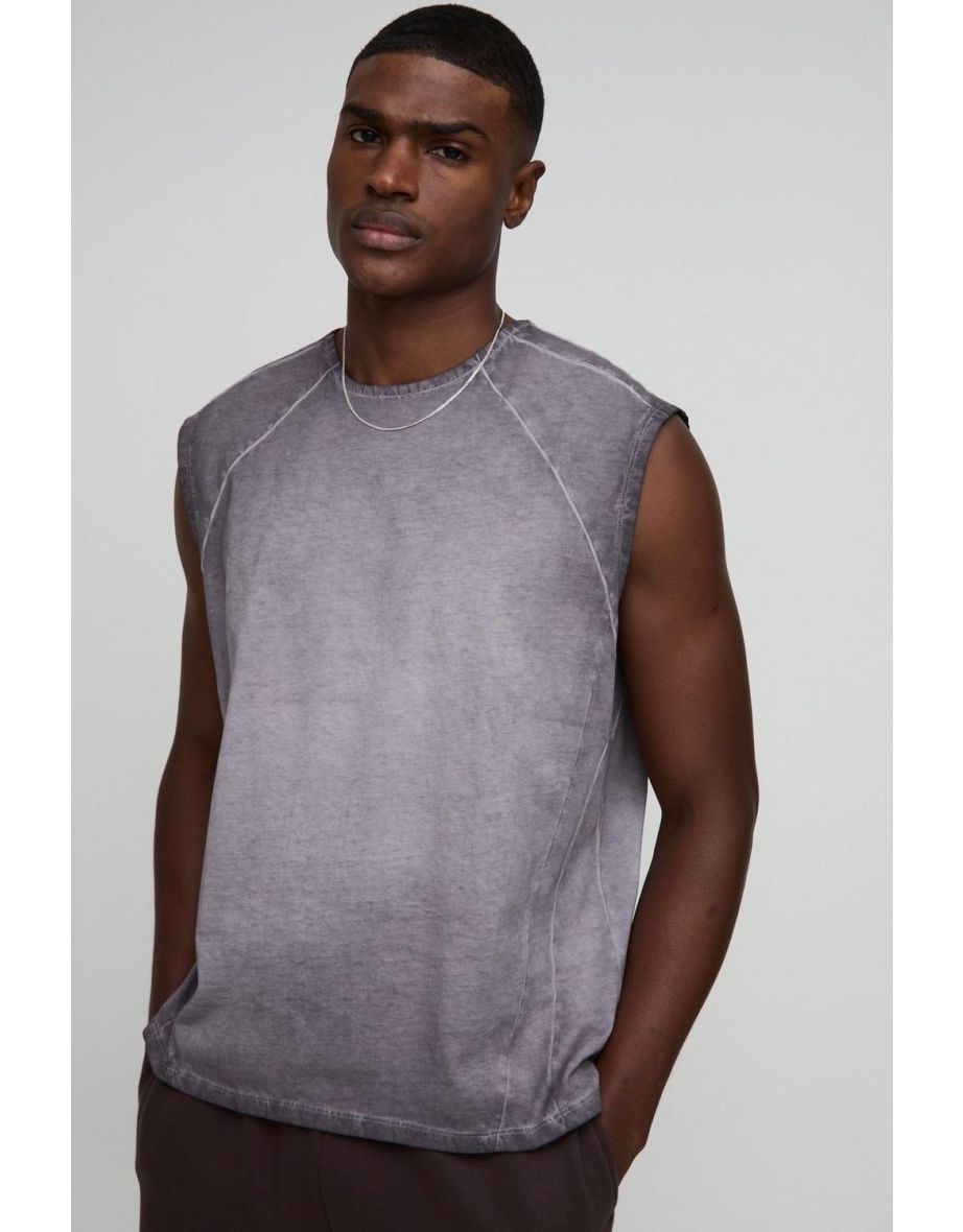 Oversized Panelled Acid Wash Tank - charcoal