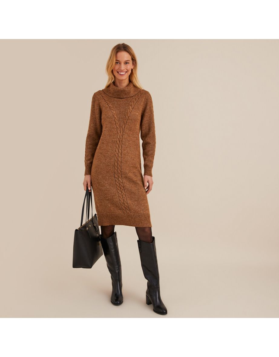 Turtleneck Midi Jumper/Sweater Dress with Long Sleeves