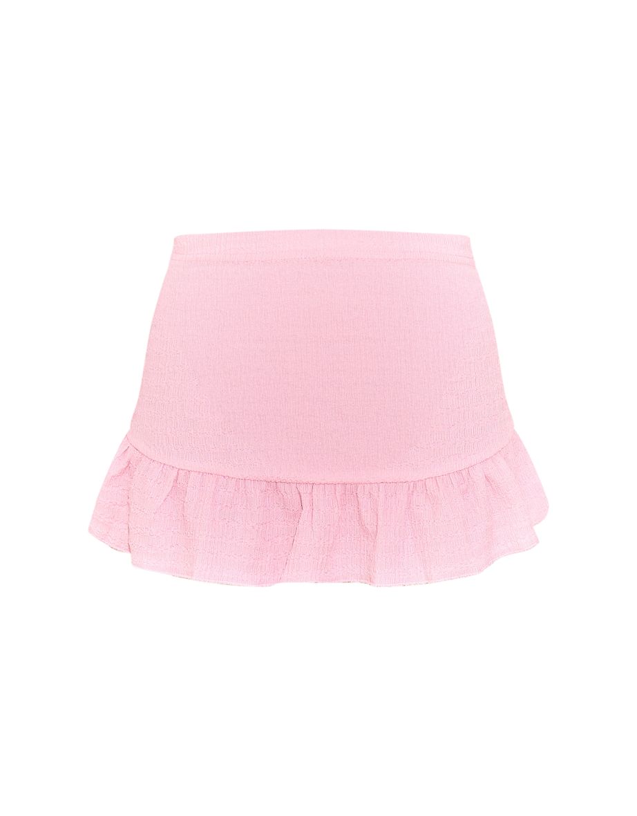 Light Pink Textured Mid Waist Frill Hem Mini Skirt - 5