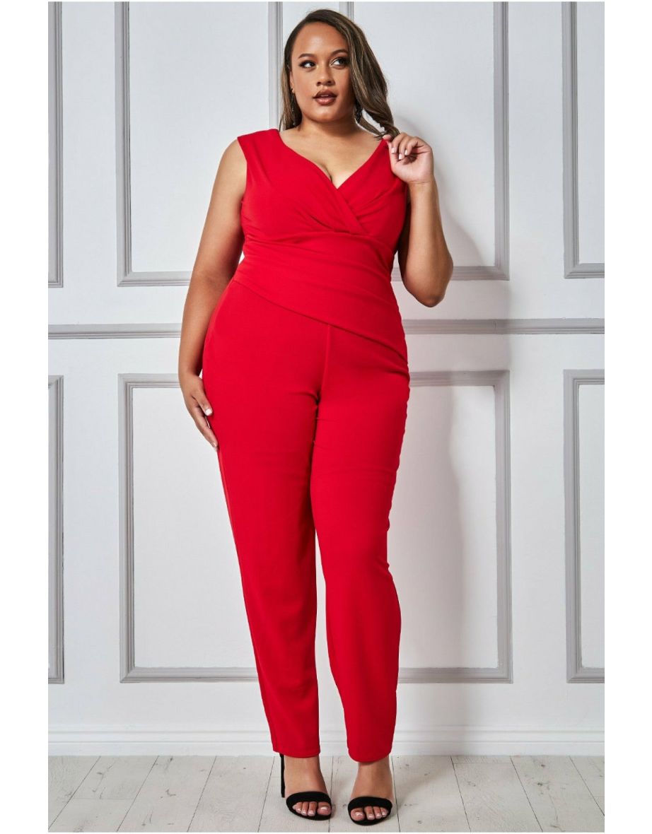 Goddiva Plus Bardot Scuba Jumpsuit - Red