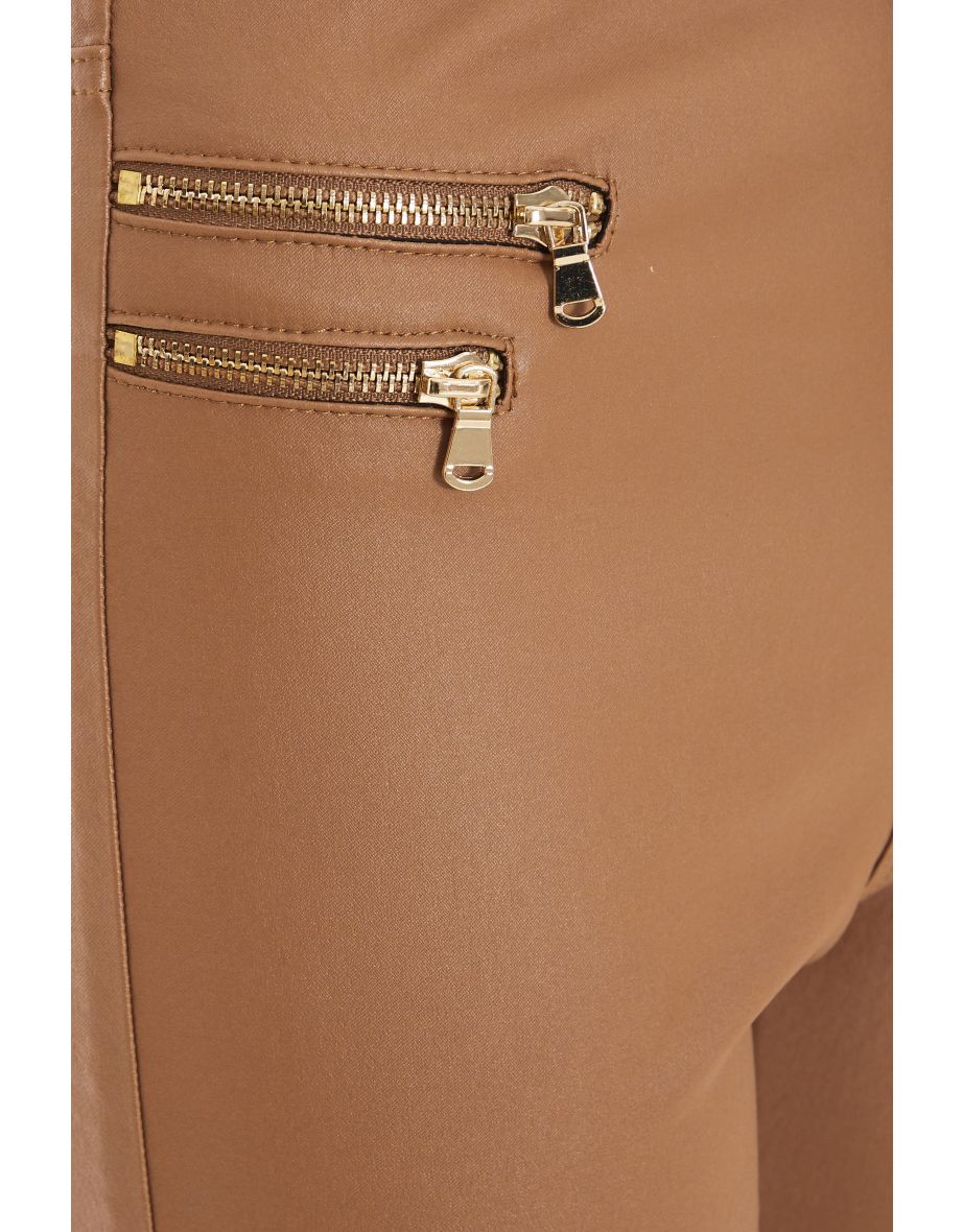 Cream Faux Leather Skinny Trousers - 5