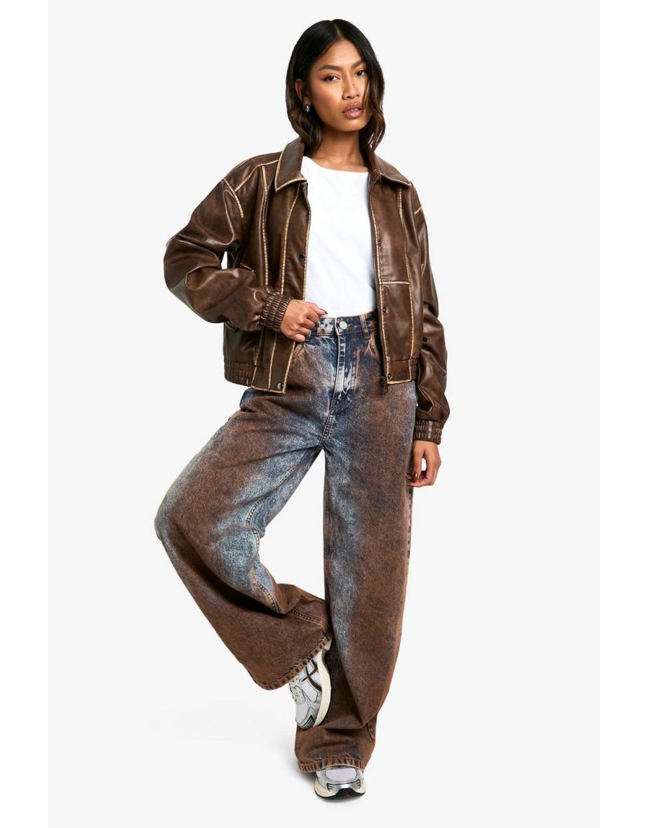 Rust Tint Wide Leg Denim Jeans