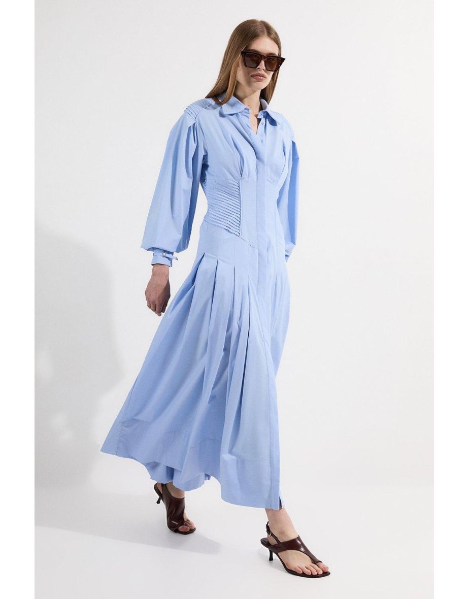Archive Collection - Cotton Poplin Balloon Sleeve Corset Woven Maxi Dress - 2