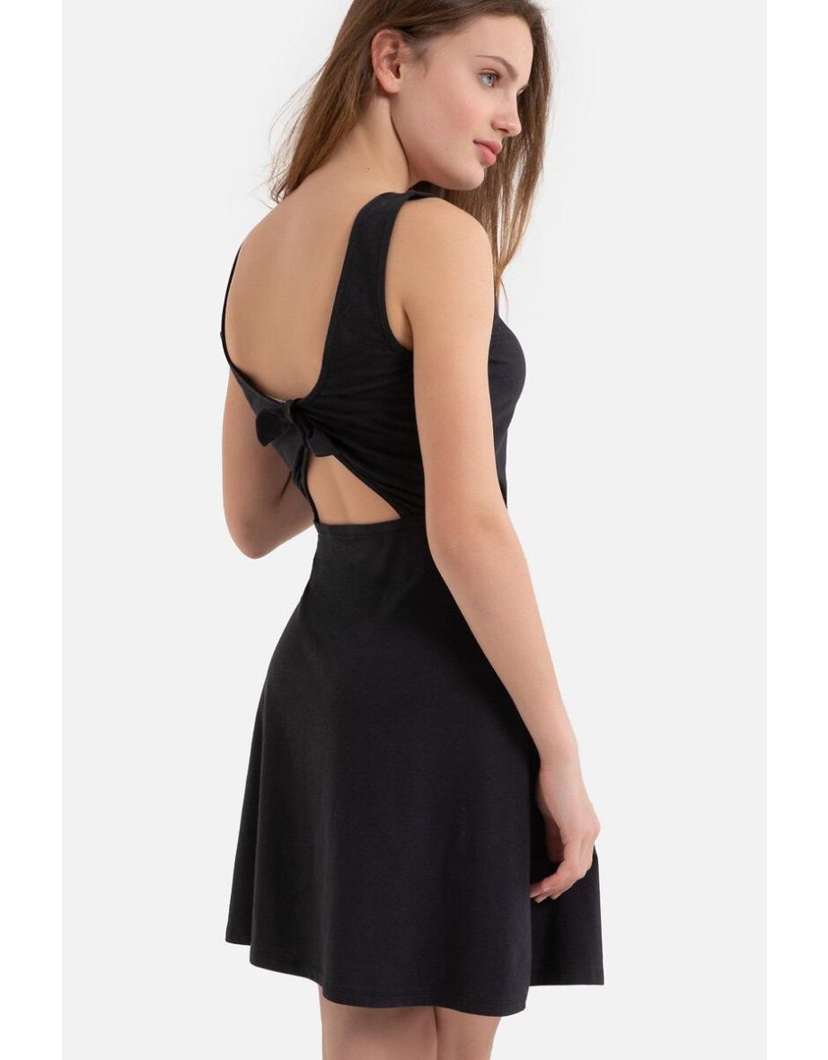 Cotton Mix Sleeveless Dress with Bow Back