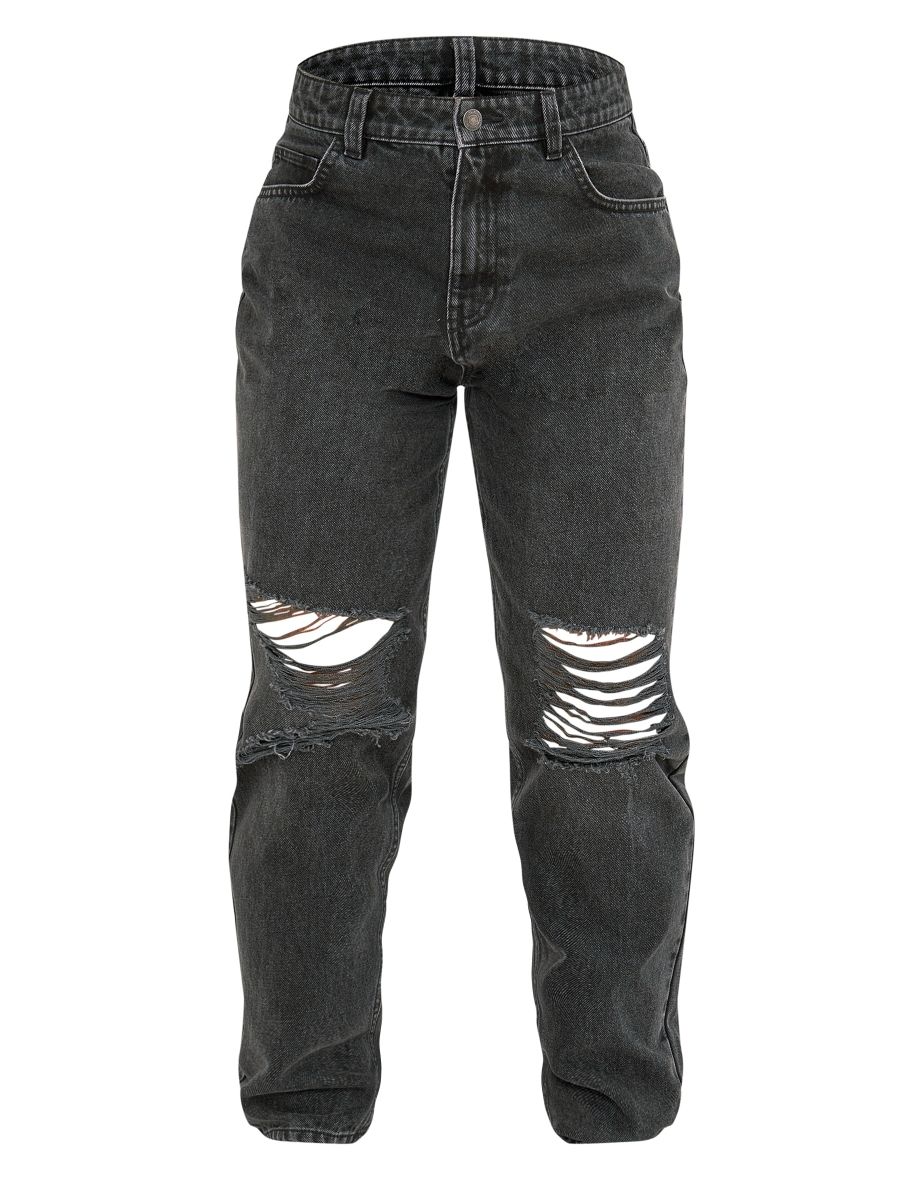 PRETTYLITTLETHING Washed Black Ripped Knee Mom Jeans - 4