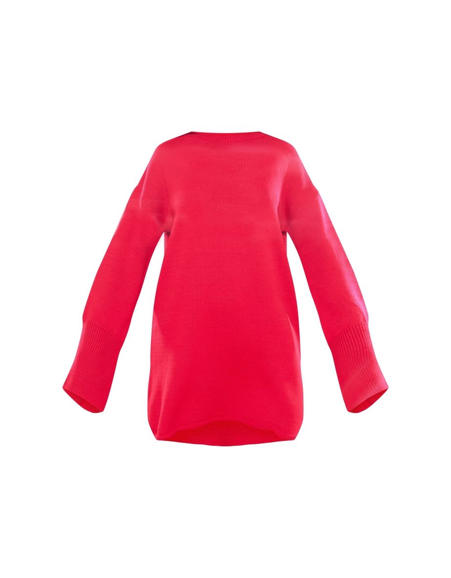Red Column Mini Jumper Dress with Long Sleeve - 4