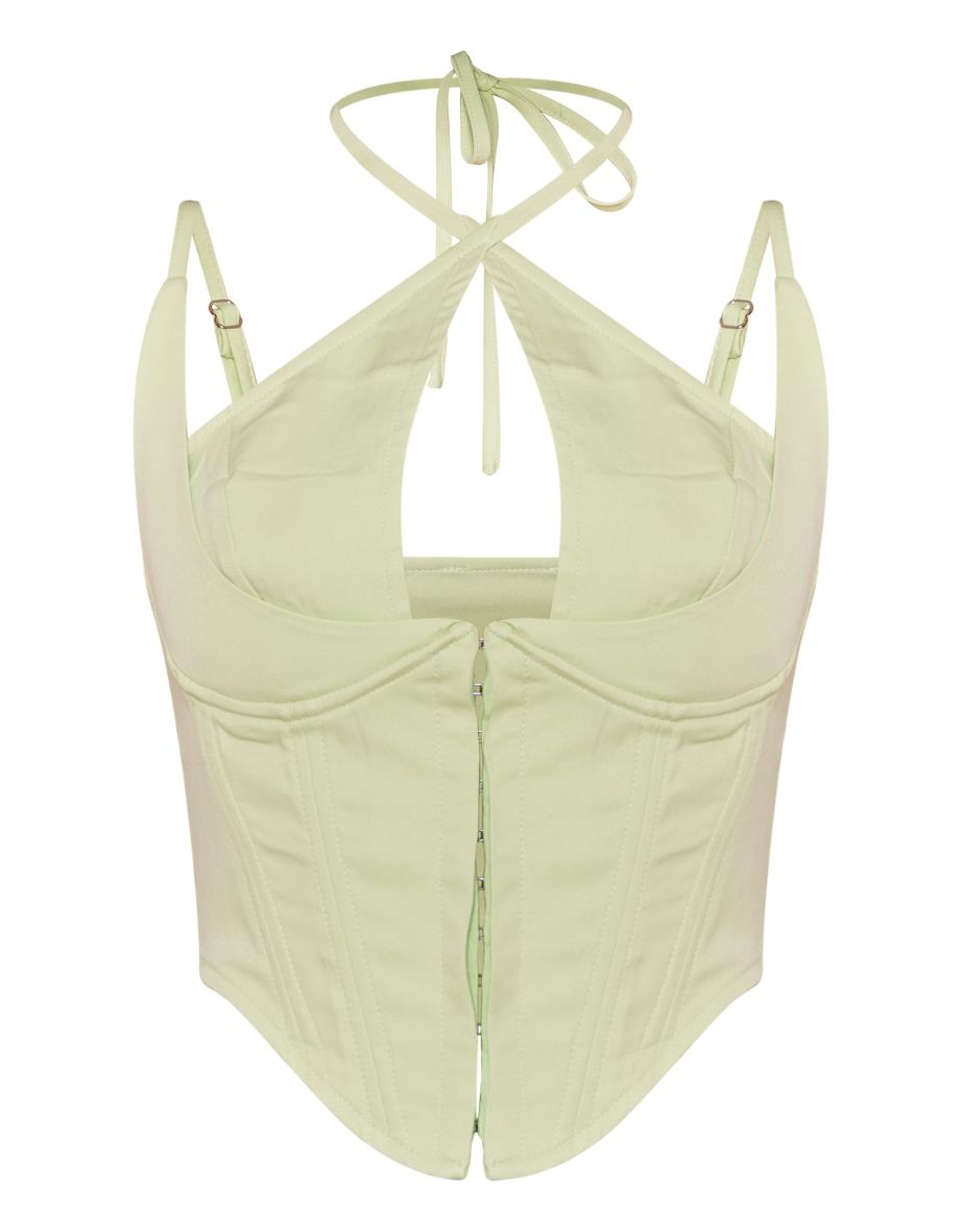 Pistachio Woven Hook And Eye Halter Neck Corset - 4