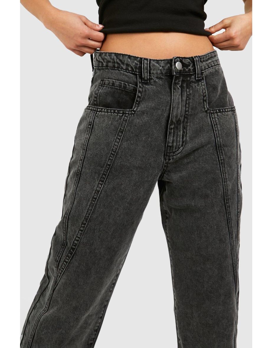Pettie Seam Detail Washed Mom Jean - dark grey - 3