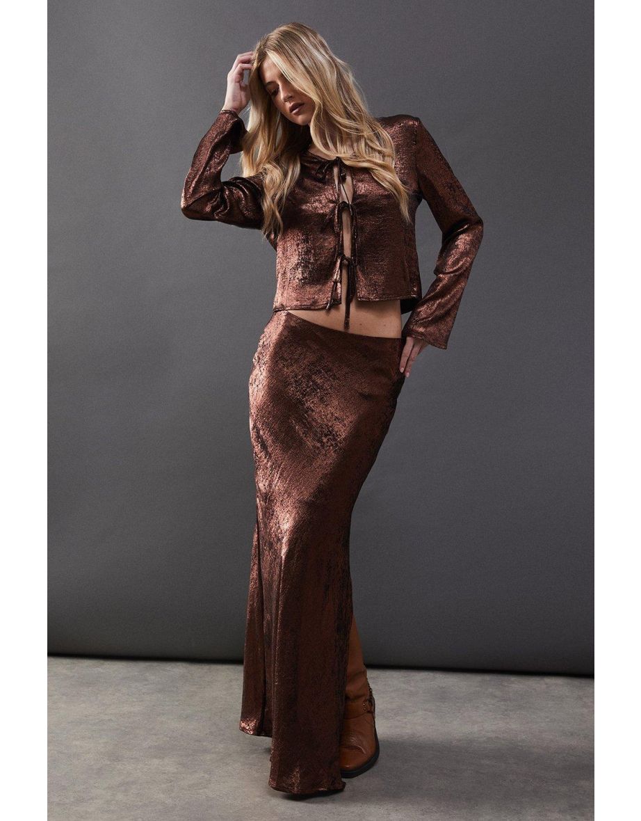 Metallic Satin Bias Maxi Skirt