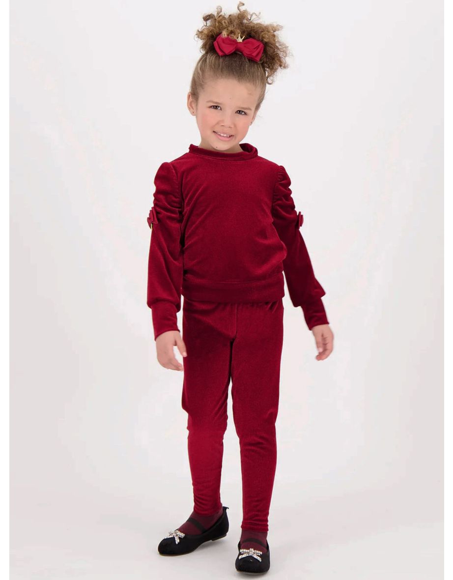 Girls Finella Velveteen Leggings Set in Red