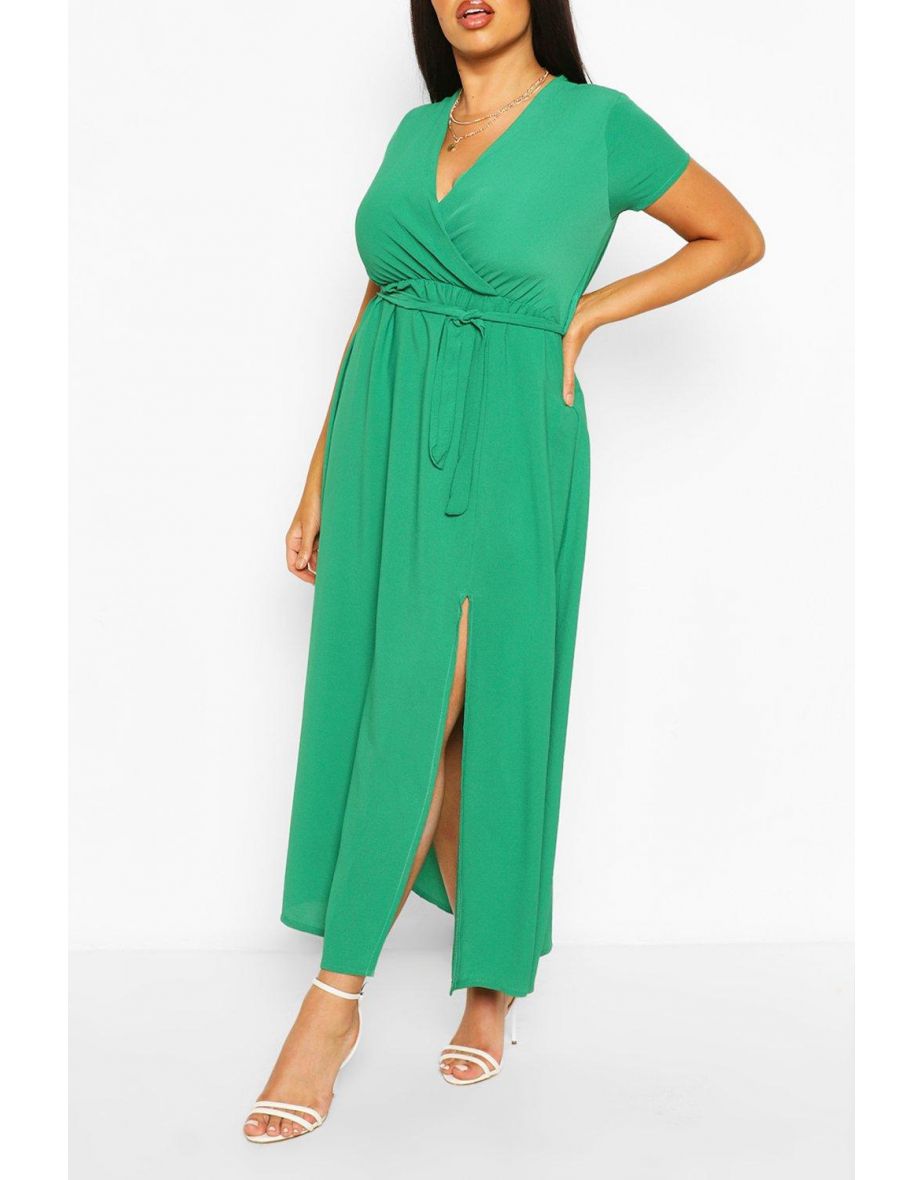 Plus Wrap Cap Sleeve Maxi Dress - green