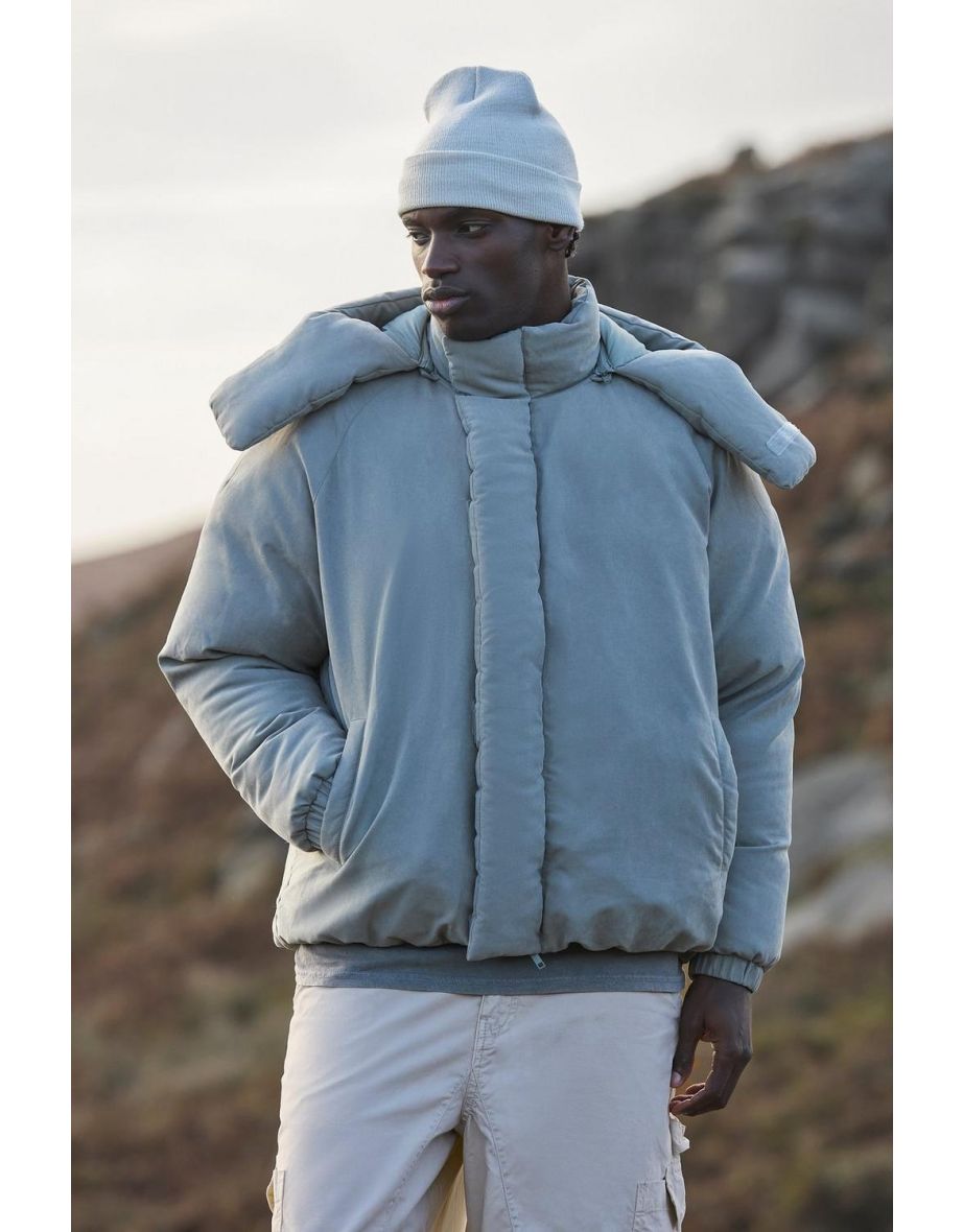 Tall Man Extreme Heavy Padded Hooded Puffer Coat In Dusty Blue