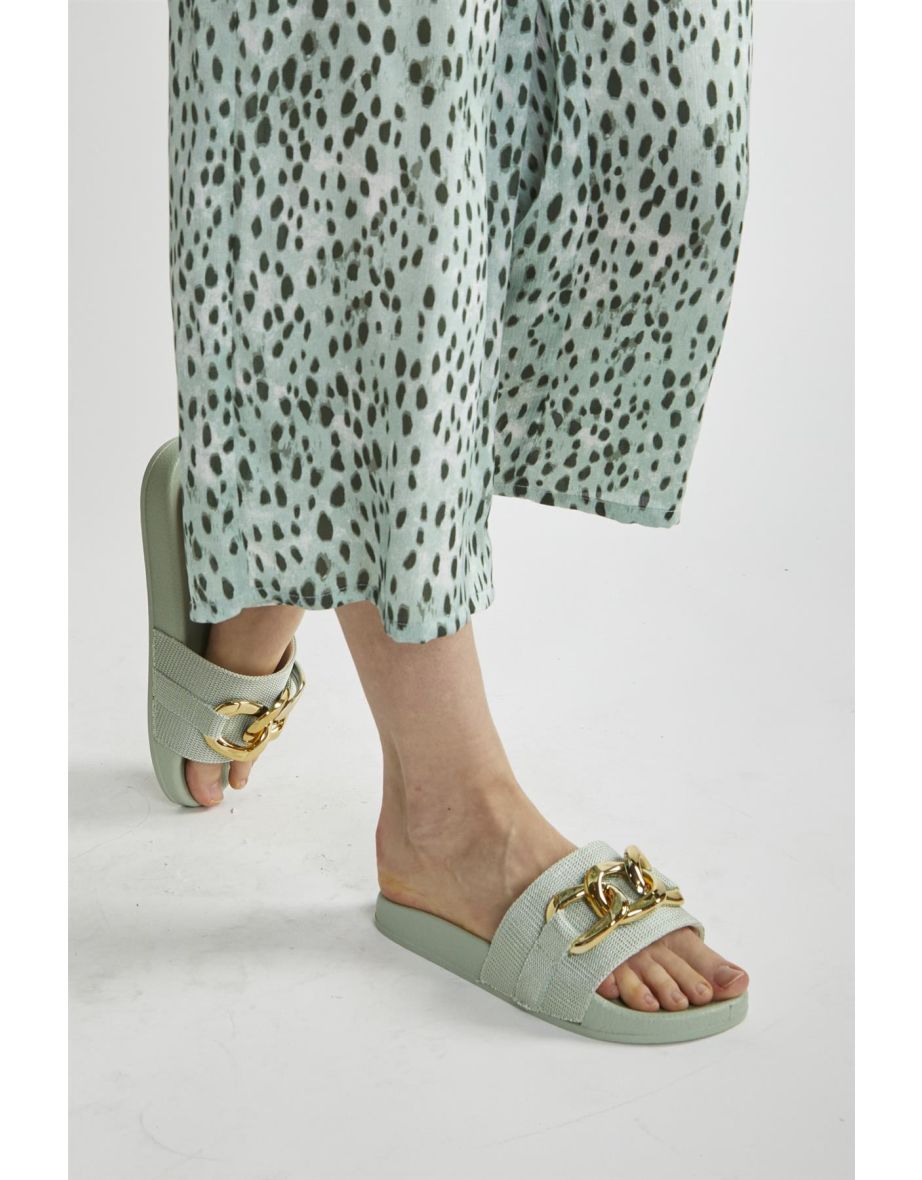 Mint Sliders with Gold Chain Strap