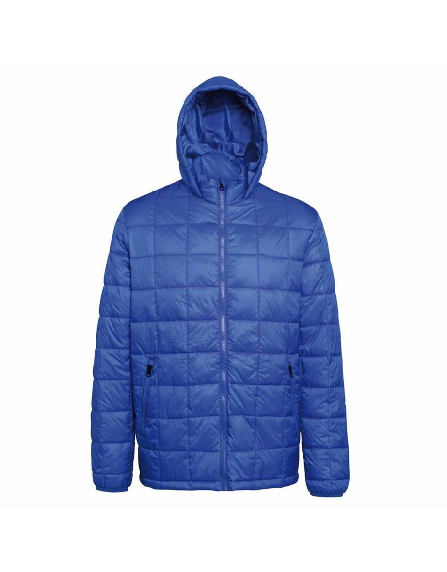 2786 Mens Box Quilt Hooded Zip Up Jacket - Royal