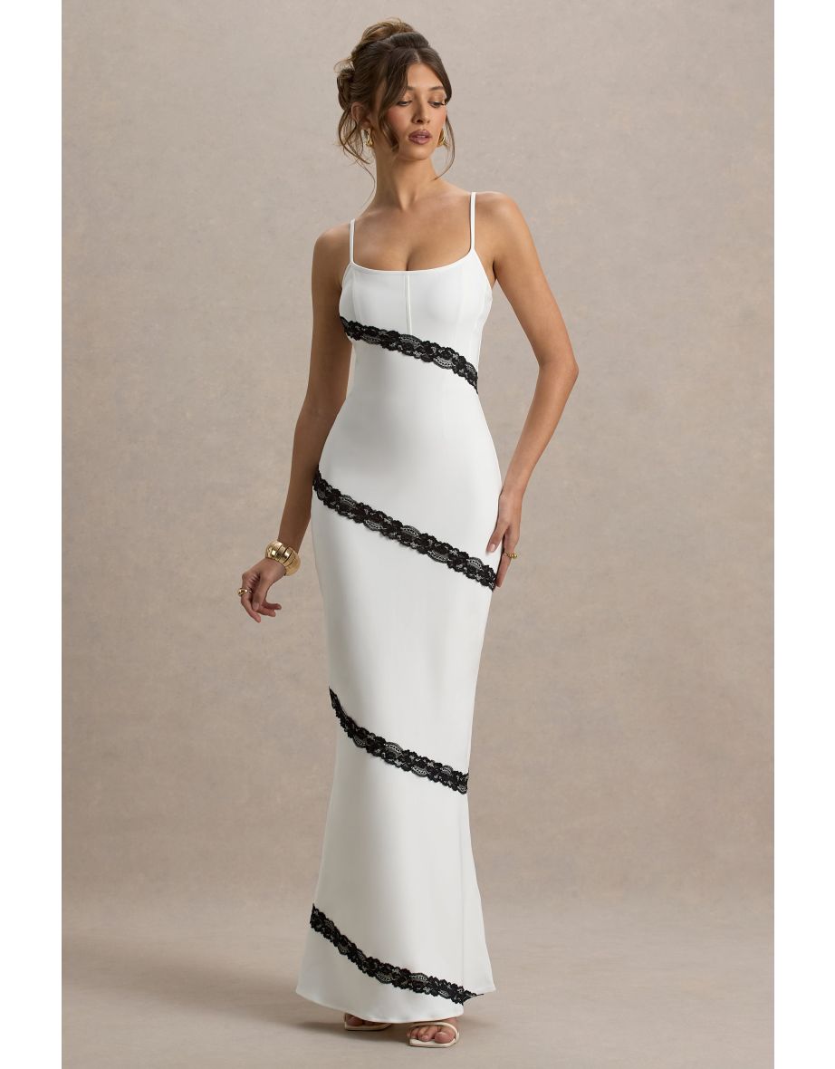 Elizabeth | White & Black Strappy Lace-Trimmed Maxi Dress