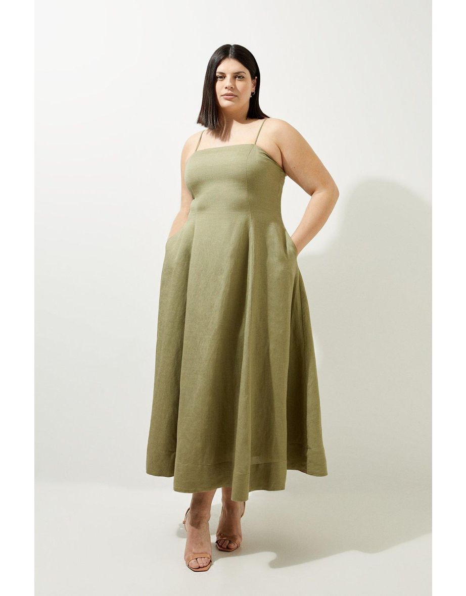 Lydia Millen Plus Size Linen Woven Strappy Maxi Dress