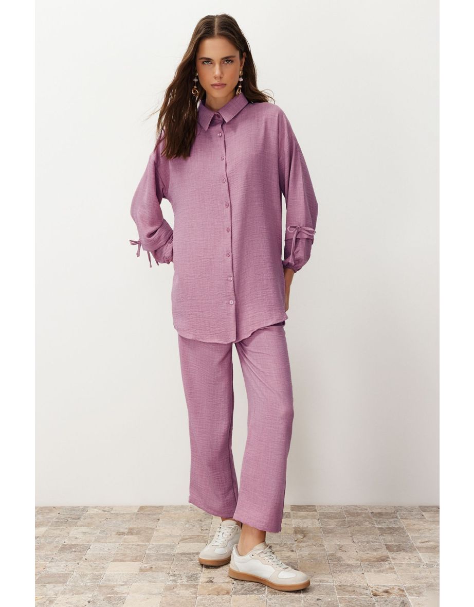 Powder Linen Look Woven Two Piece Set