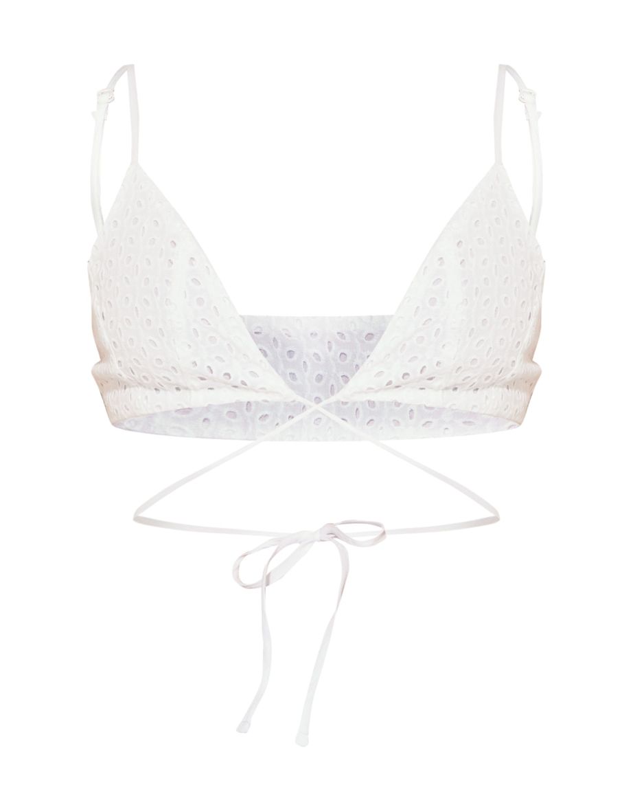 White Broderie Anglais Tie Front Triangle Bralet - 3