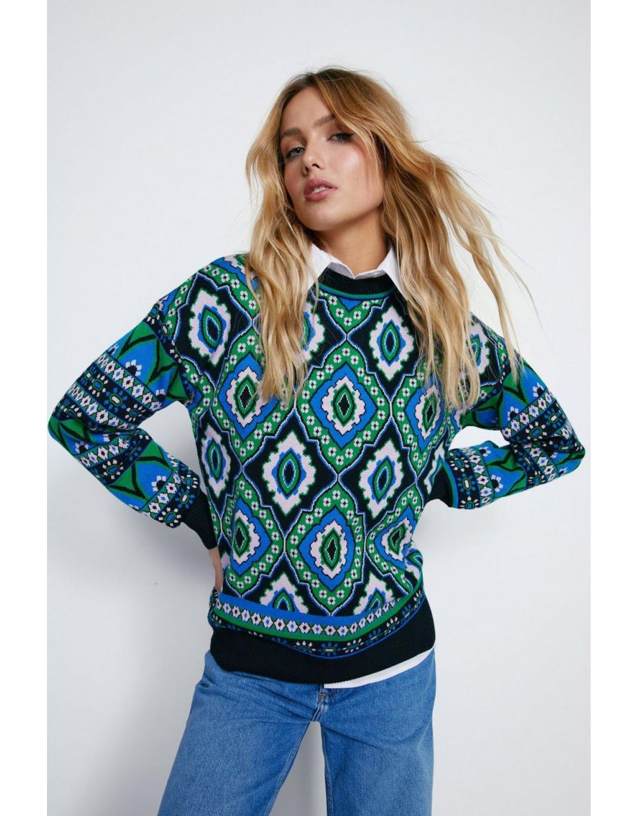 Tile Border Jacquard Knit Jumper