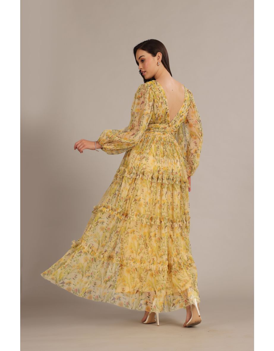 Lydia Maxi Dress in Yellow Floral - 3