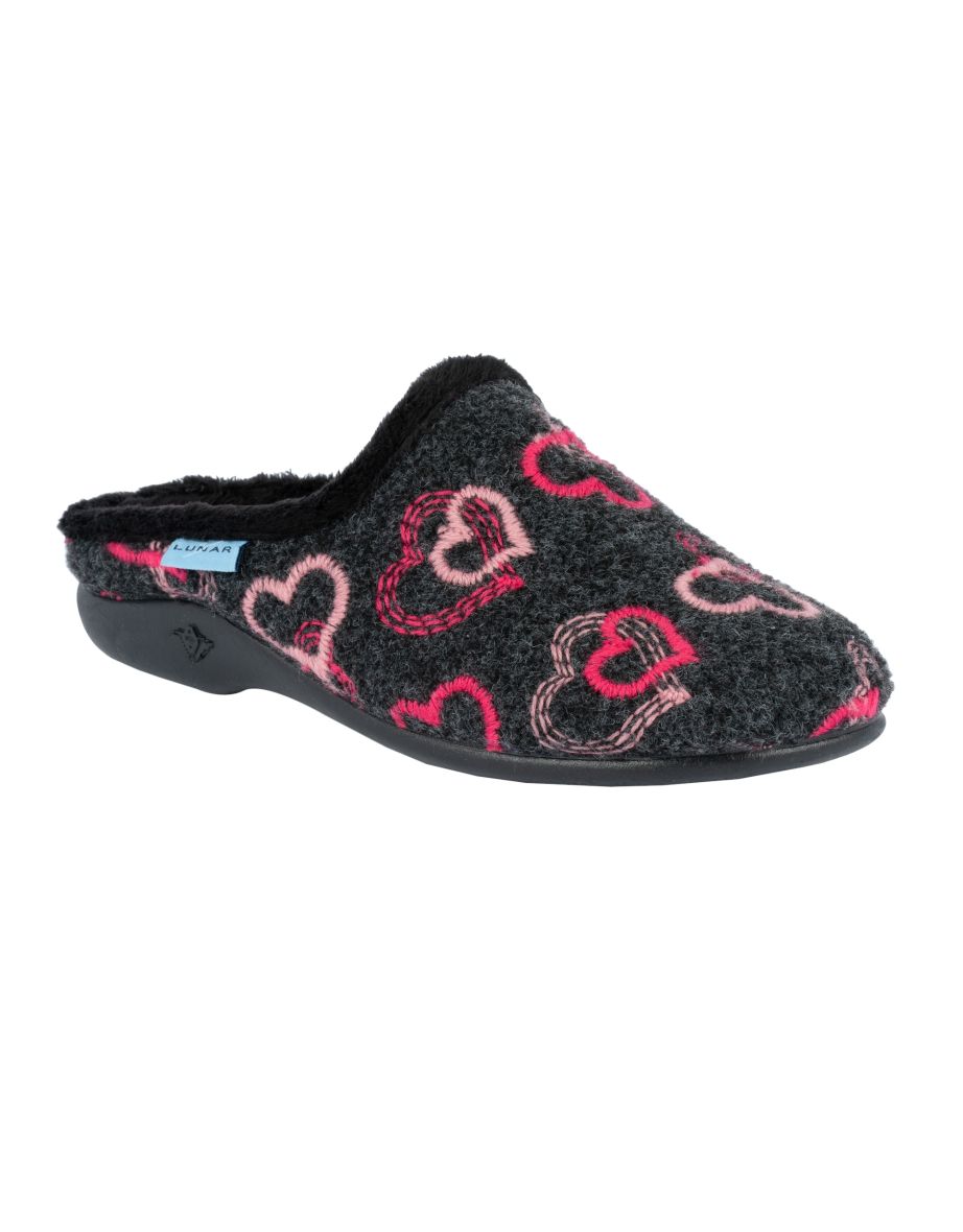 Lunar Womens/Ladies Honey Hearts Slippers - Black/Pink