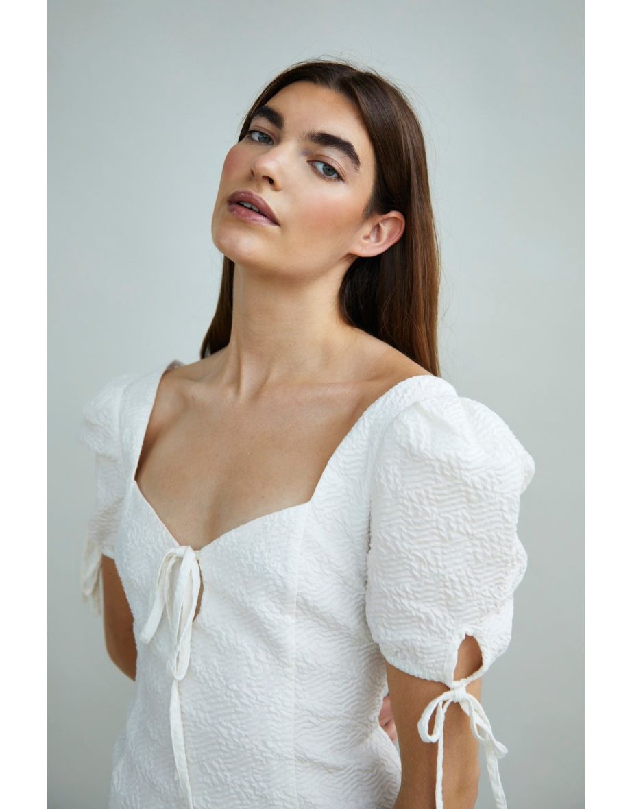 Glamorous Collection Puff Sleeve Mini Dress with Tie Detail - 3