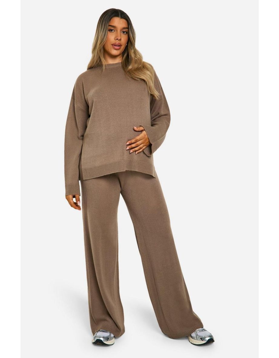 Maternity Soft Knit Jumper And Flares Knitted Co-ord - mushroom