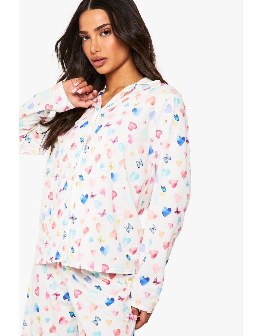 Petite Heart Shirt and Trouser Pyjama Set - cream - 3
