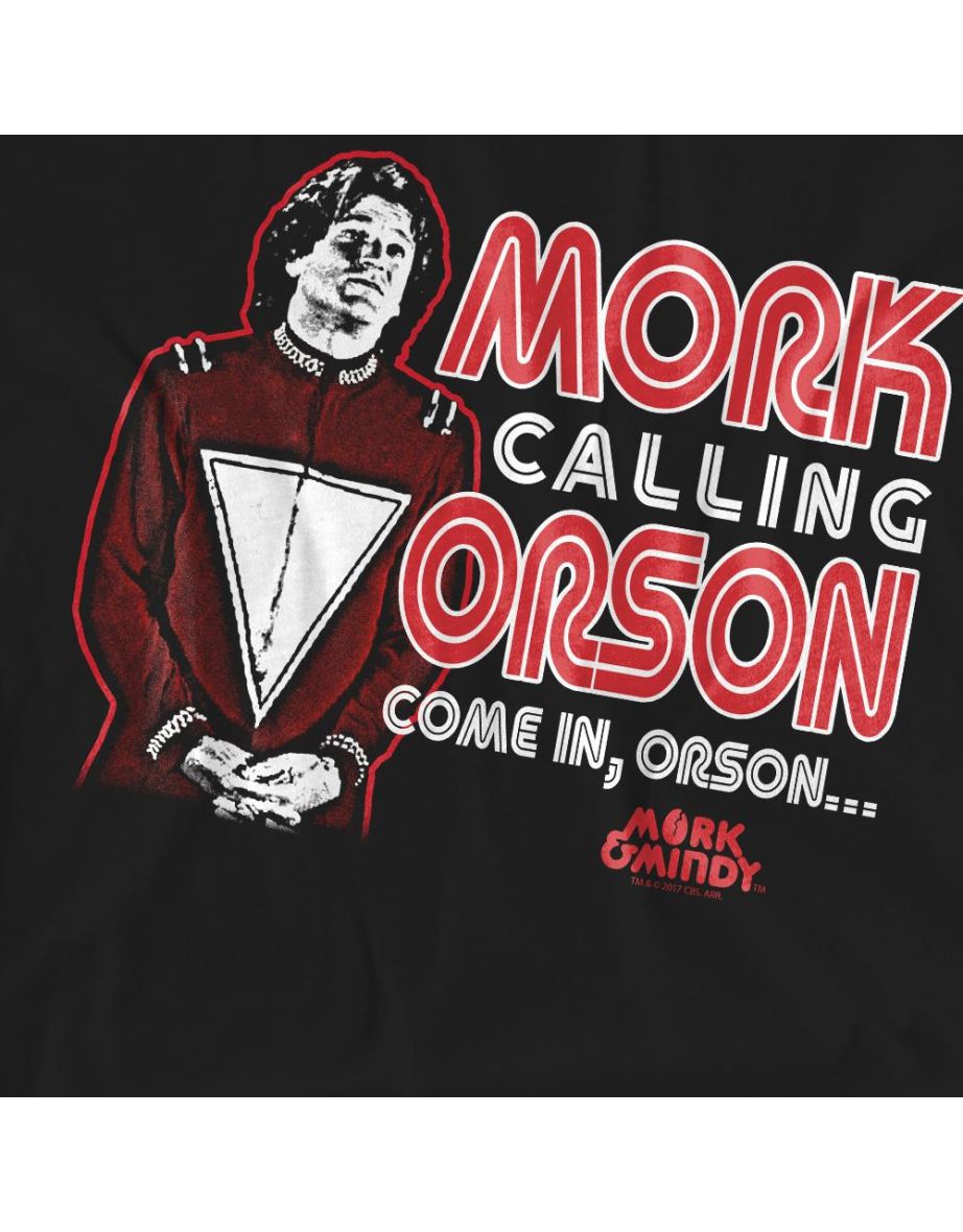 Mork And Mindy Unisex Adult Mork Calling Orson T-Shirt - Black - 3