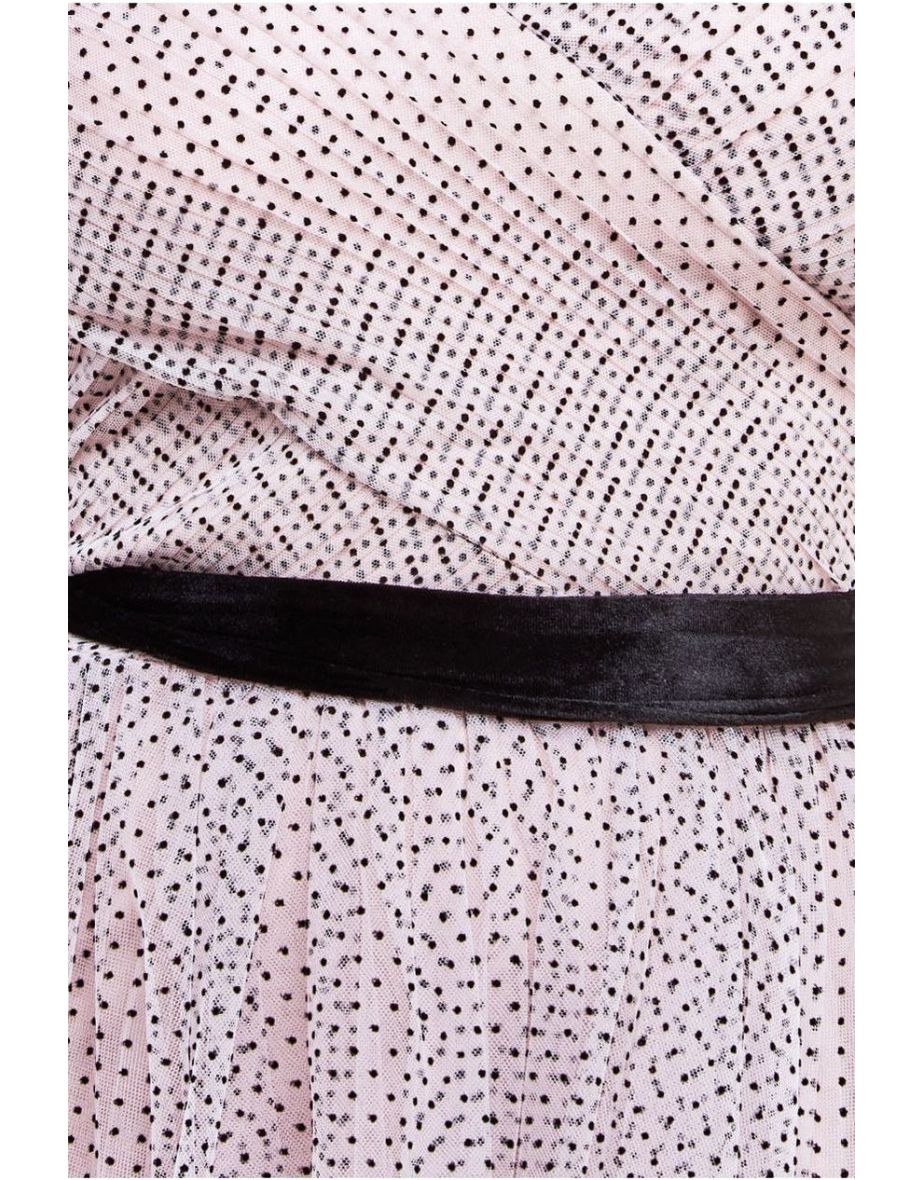 Goddiva Dobby Mesh Off The Shoulder Princess Maxi Dress - Blush - 3