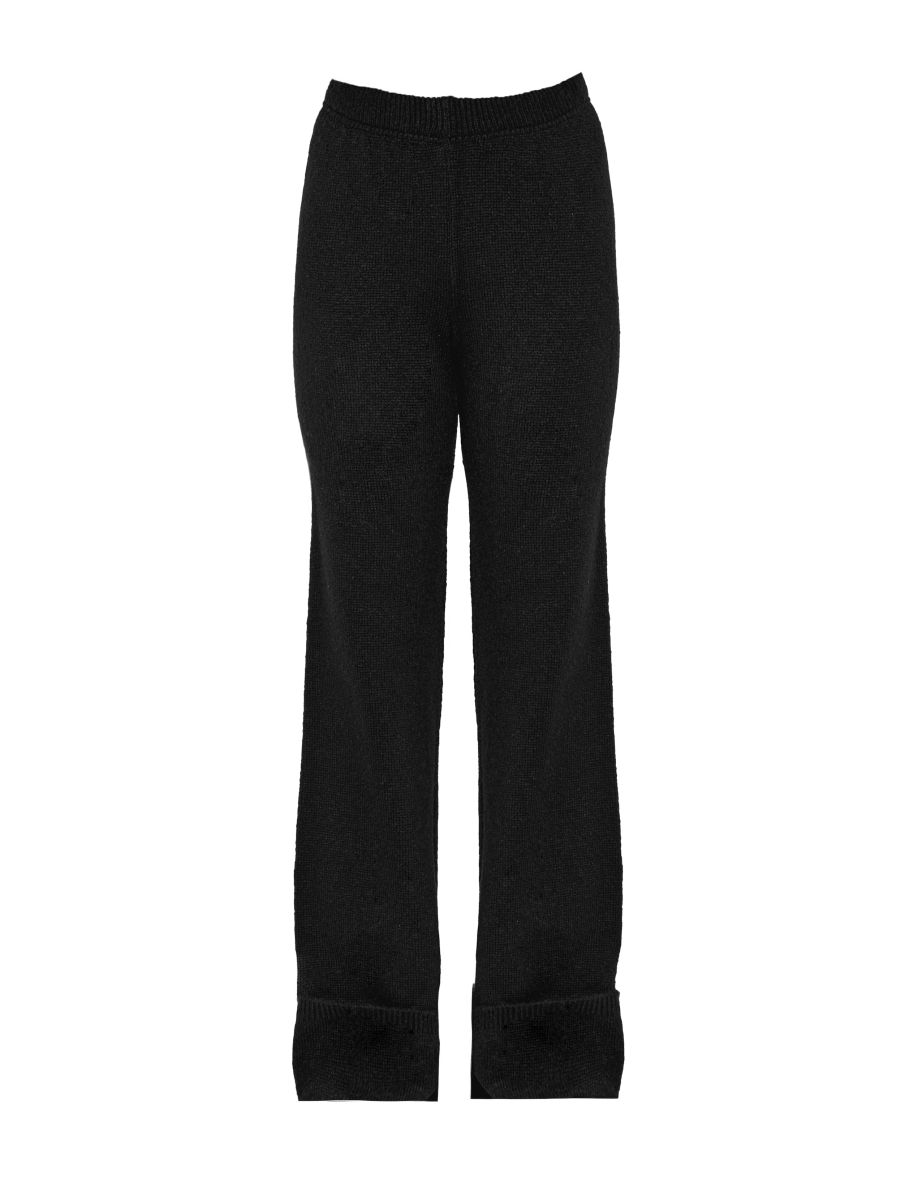 Black Turn Up Hem Knit Trousers - 4