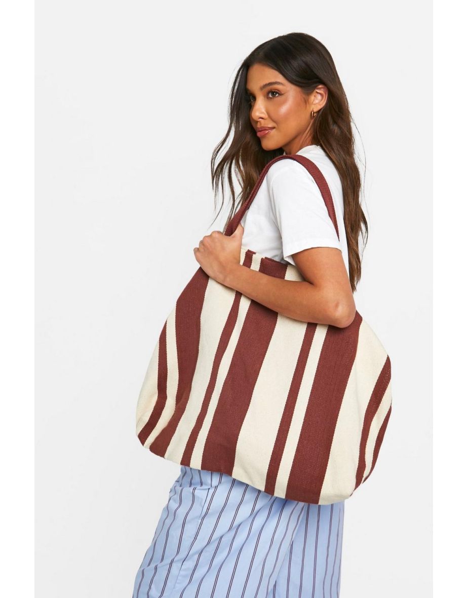 Stripe Canvas Oversized Tote Bag - chocolate