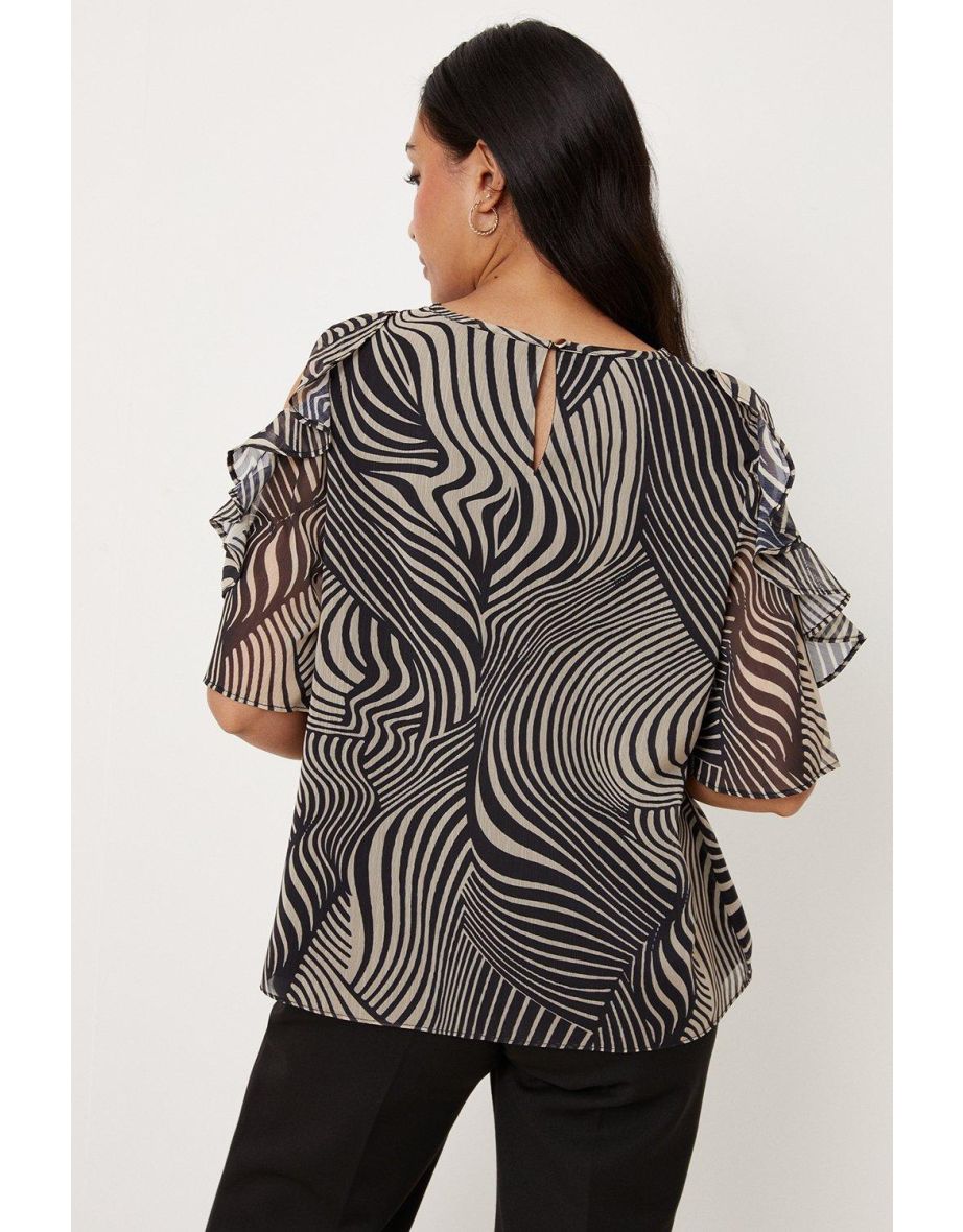 Petite Mono Linear Swirl Cold Shoulder Top - 2