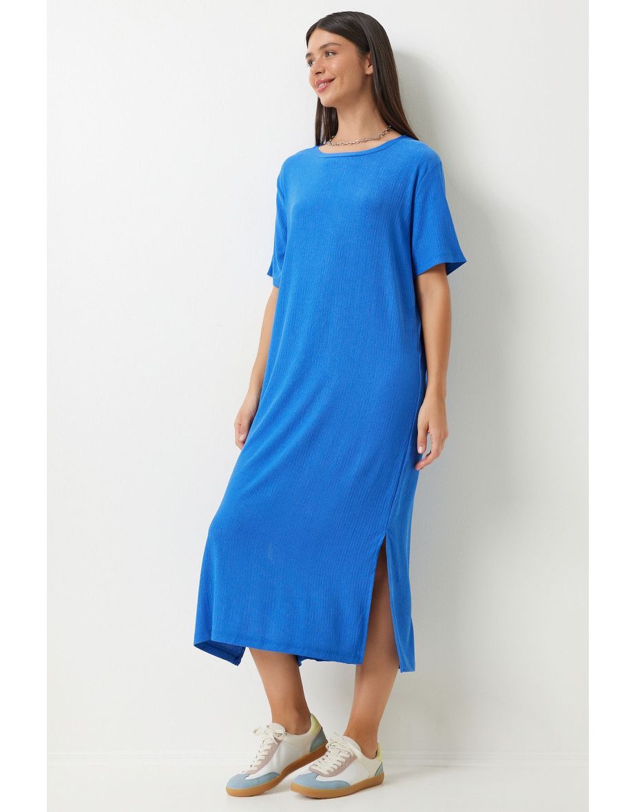 Women's Blue Loose Long Daily Summer Knitted Dress