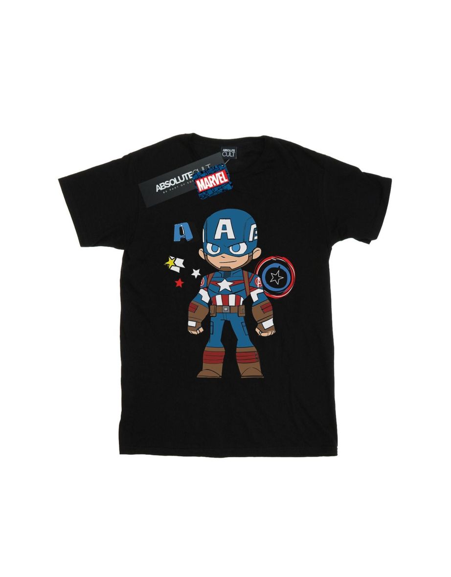 Marvel Womens/Ladies Captain America Sketch Cotton Boyfriend T-Shirt - Black - 1