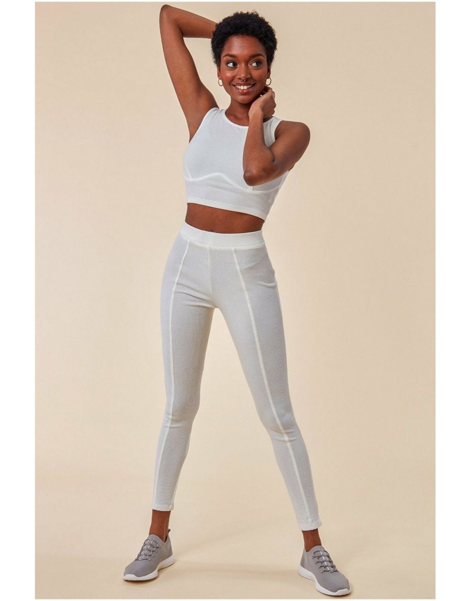 Shop Cosmochic High Neck Crop Top With Leggings Set White Online in Qatar VogaCloset