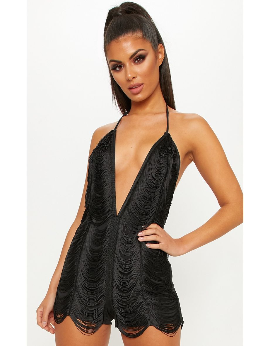 Tassel playsuit black online