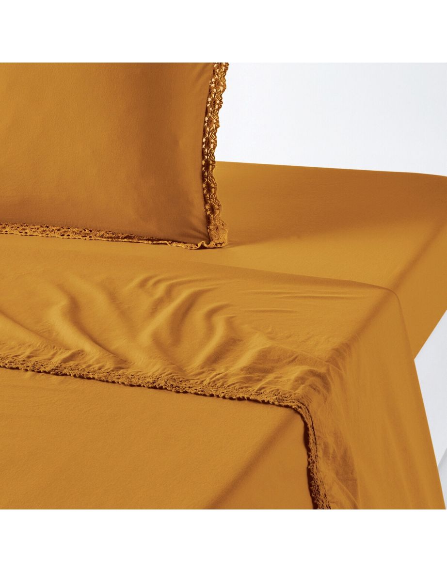 Alhambra Crochet Lace 100% Washed Cotton Flat Sheet