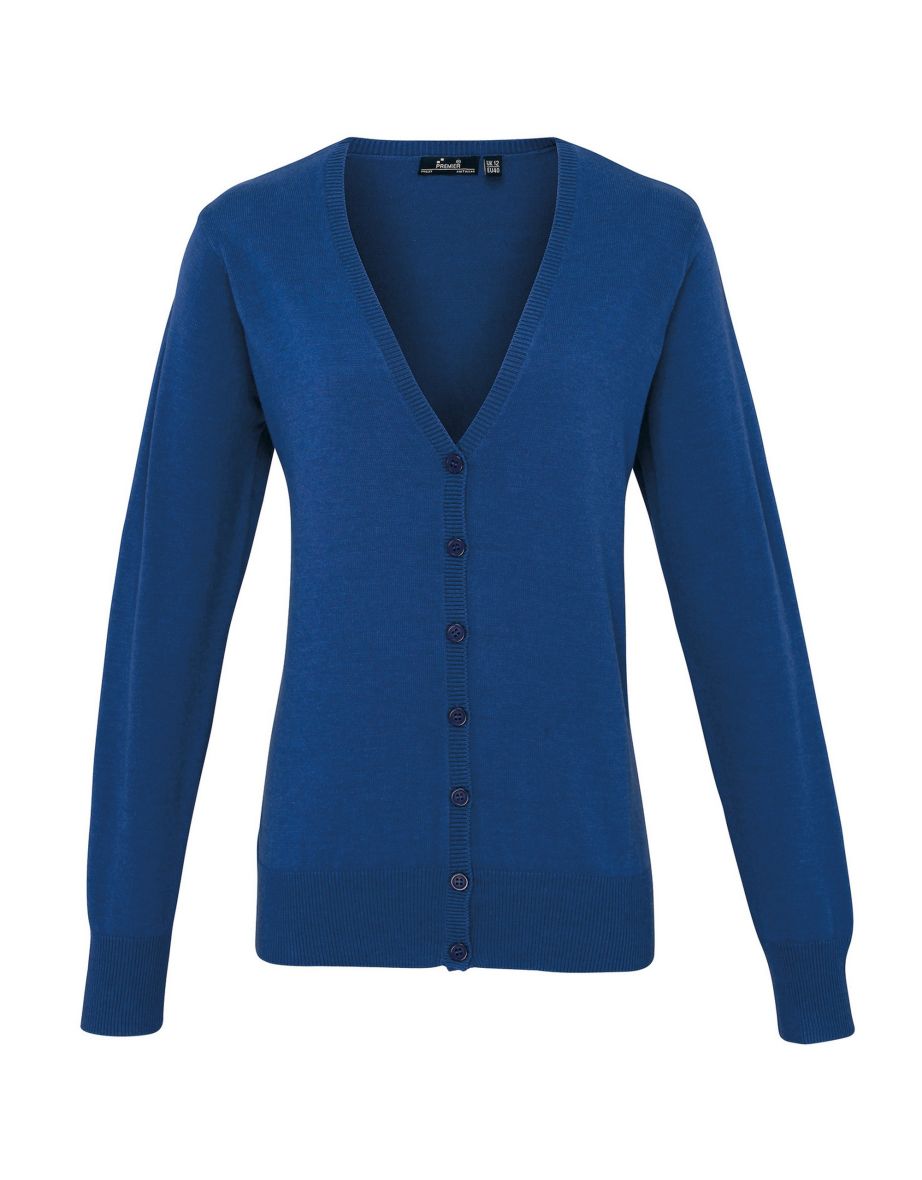 Premier Womens/Ladies Button Through Long Sleeve V-neck Knitted Cardigan - Royal