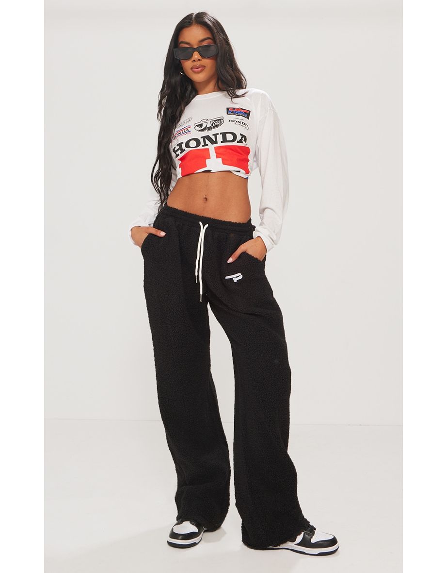 Black Print Borg P Print Wide Leg Trousers