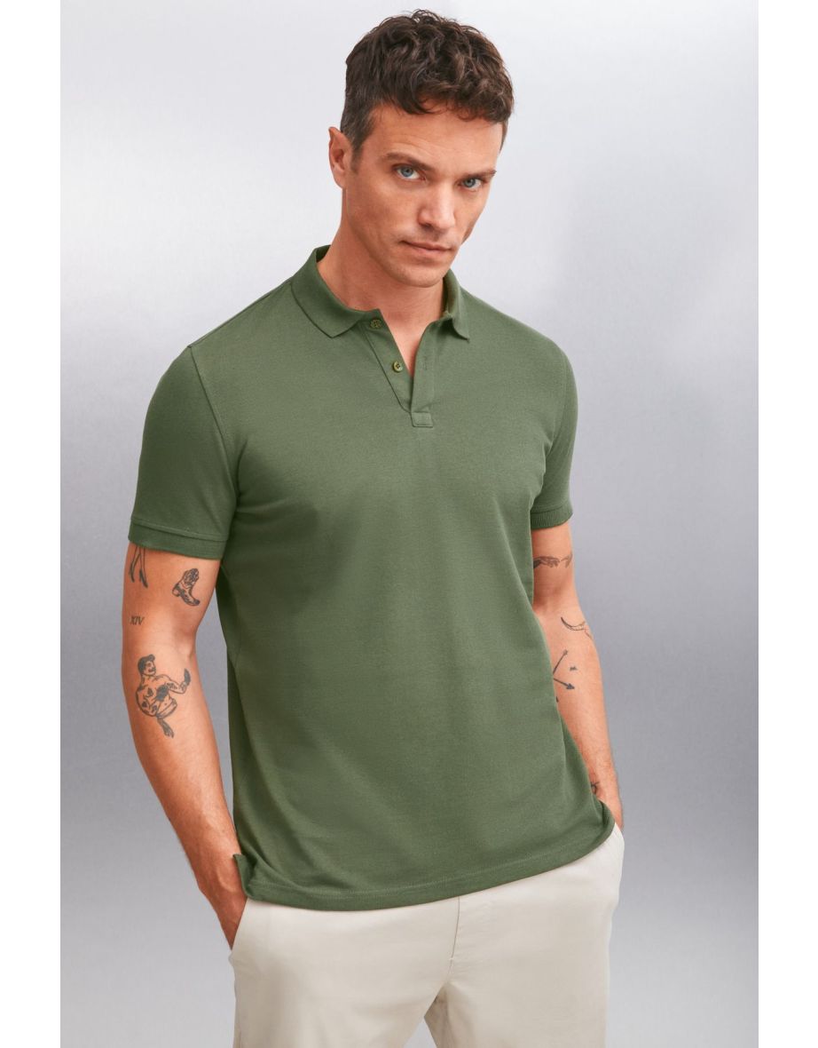MARTEN Men 100% Cotton Short Sleeve Regular Fit Khaki Polo Neck T-shirt - 5