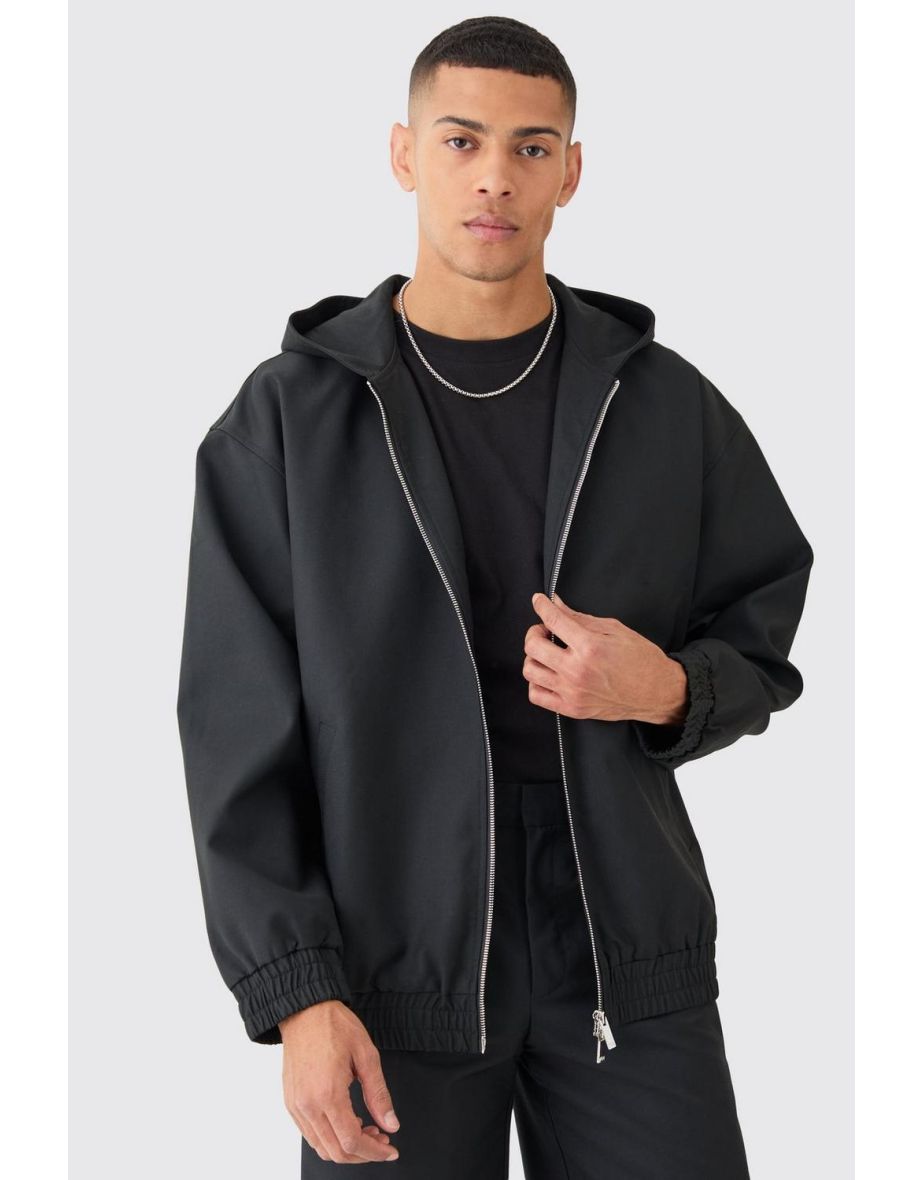 Oversized Hooded Smart Bomber Jacket - black